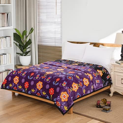 Native Collection Southwest Design (Native Floral) Silk Touch Twin Size Reversible Super Soft Blanket (Purple)