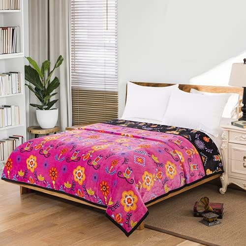 Native Collection Southwest Design (Native Floral) Silk Touch Twin Size Reversible Super Soft Blanket (Pink)