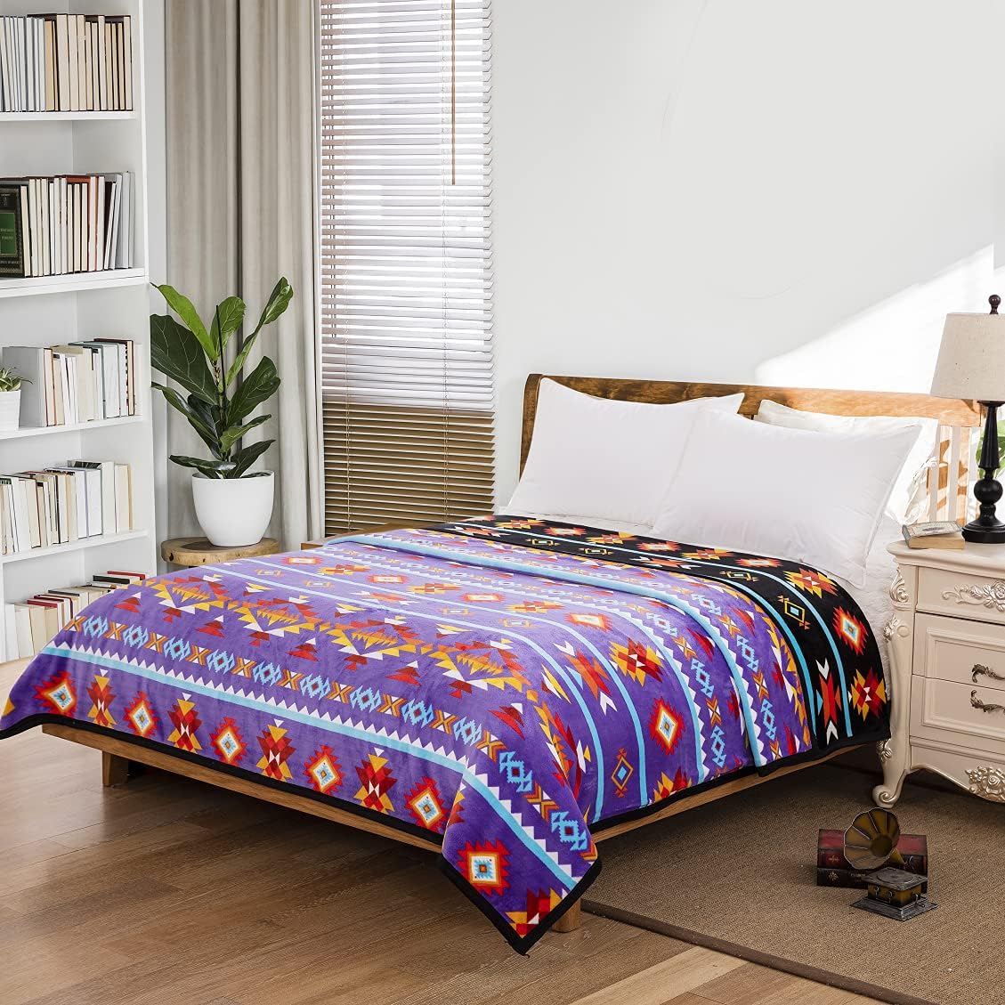 Native Collection Southwest Design 7 Lakes Silk Touch Plush Blanket Twin Size Purple