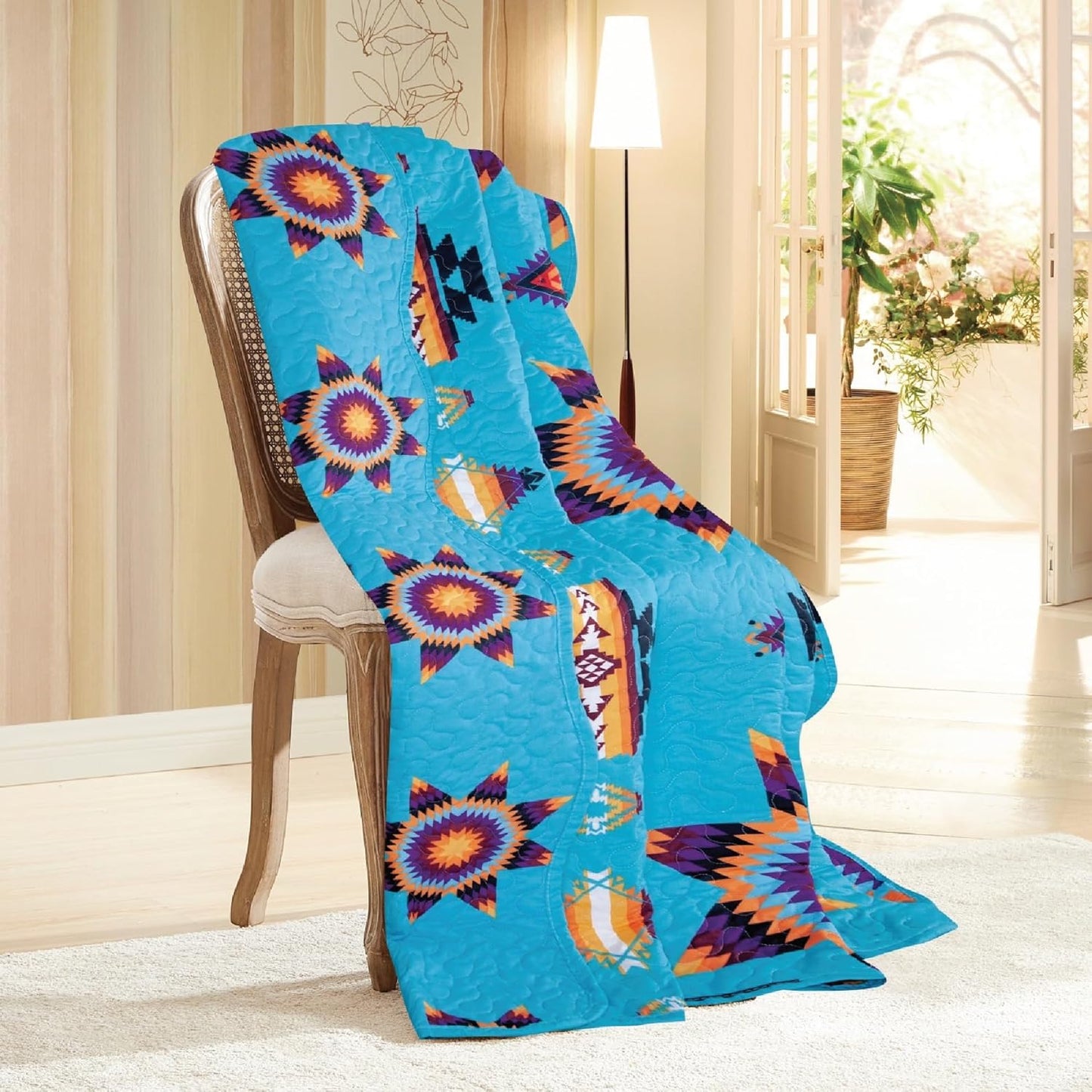Starburst Quilted Throw Blanket, 50 x 60 inches (Turquoise)