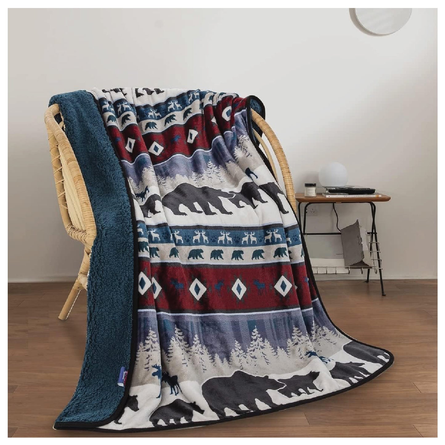 Designs Lodge Series Licensed Super Soft Throw Blanket with Sherpa Lining 50"x60" (Blue)