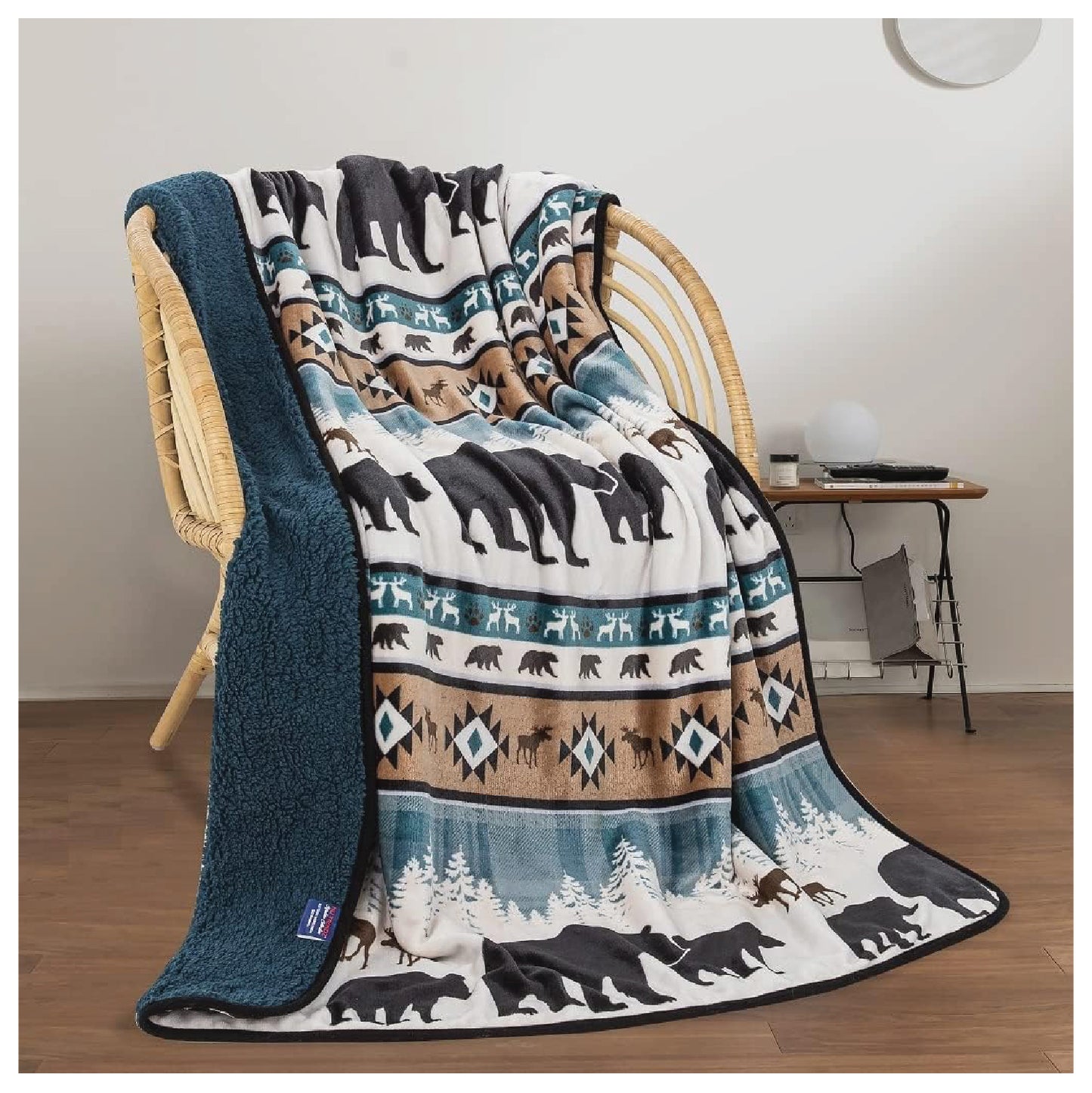 Designs Lodge Series Licensed Super Soft Throw Blanket with Sherpa Lining 50"x60" (Teal)