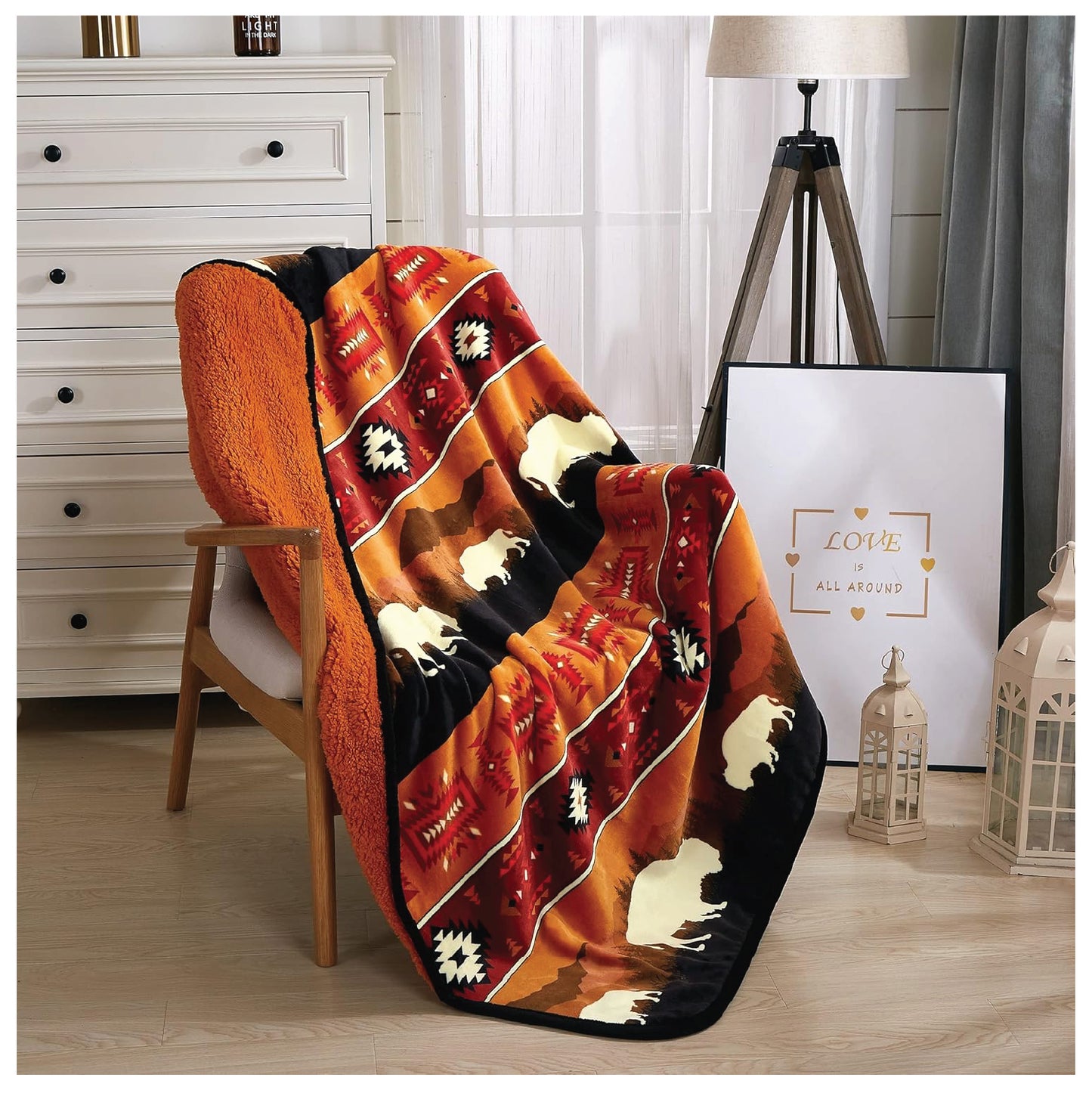 Sherpa Fleece Throw Blanket for Couch, Double-Sided Cozy Plush Blanket Throw 50"x60"(Rustic Bison) (Rust)