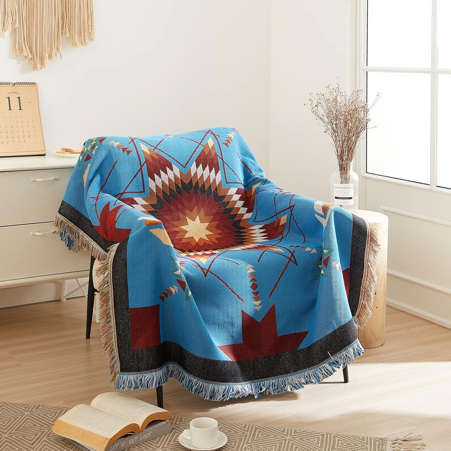 Signature Southwest Throw Blanket Cotton Woven Southwestern Navajo 50x60 Blue Star