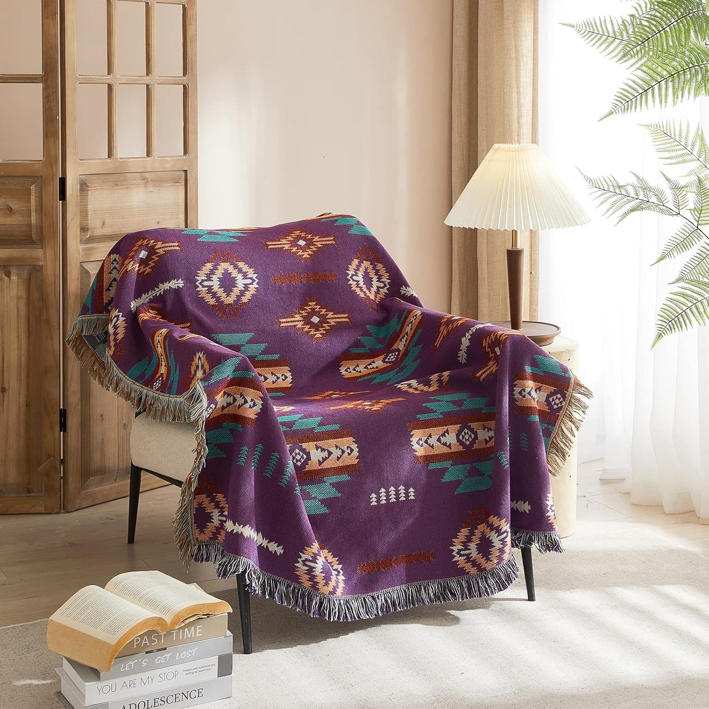 Signature Southwest Throw Blanket Cotton Woven Southwestern Navajo 50x60 Purple
