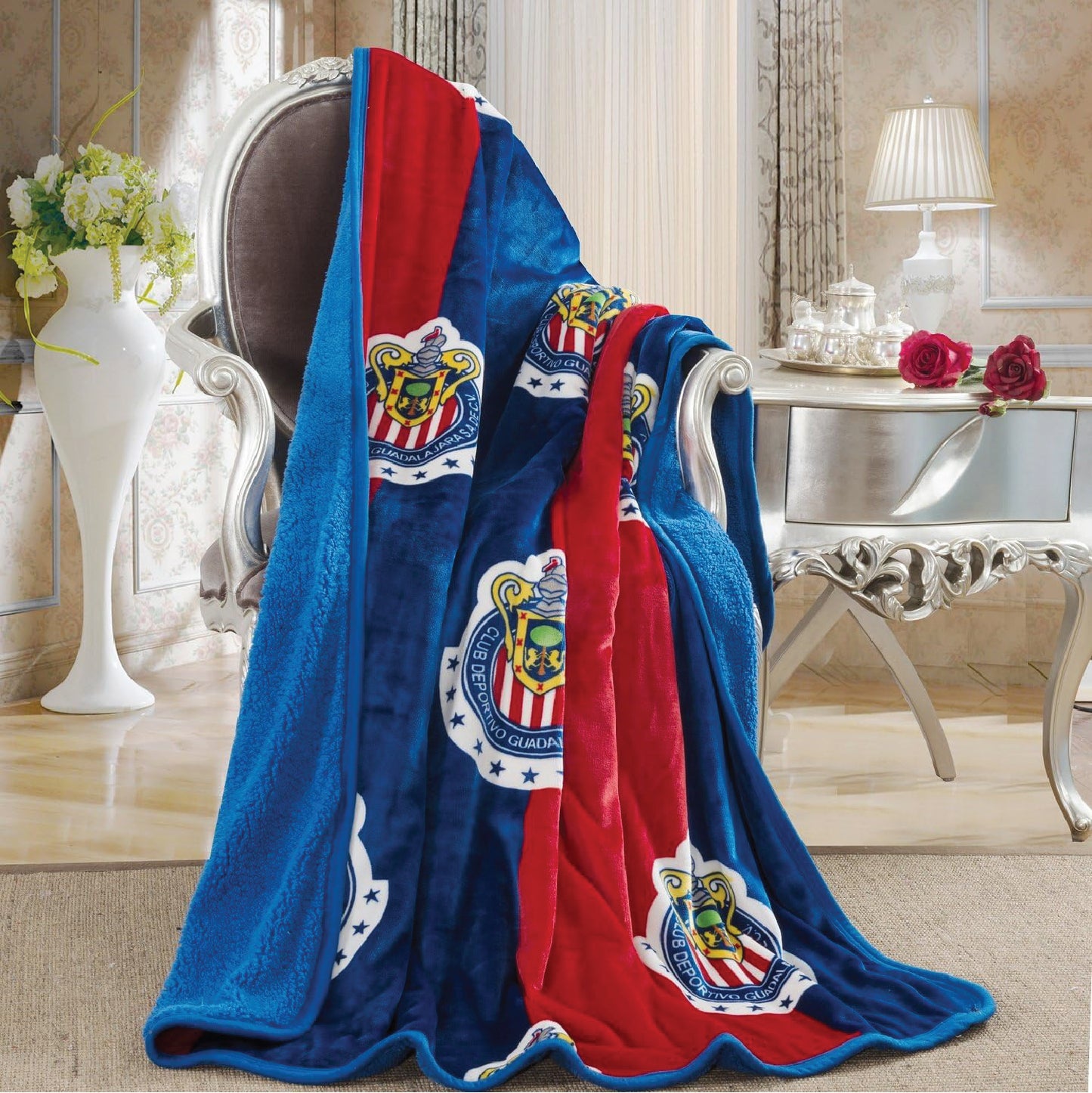 Chivas 2 Ply (Supersoft Fleece) Thick Throw Blanket With Sherpa Lining 50x60