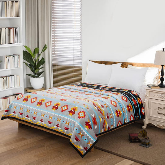 Native Collection Southwest Design 7 Lakes Silk Touch Plush Blanket Twin Size Grey