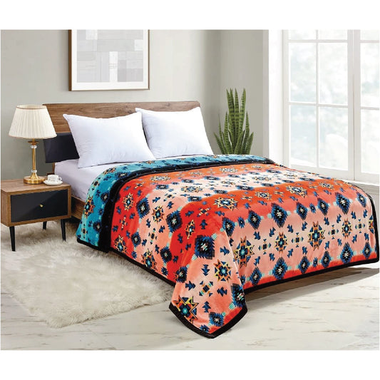 Native Collection Southwest Design (Starburst Print) Silk Touch Reversible Blanket Super Soft Ultra Comfort Plush Microfiber (Red, Queen (U.S. Standard))