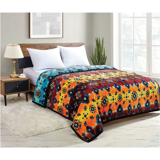 Native Collection Southwest Design (Starburst Print) Silk Touch Reversible Blanket Super Soft Ultra Comfort Plush Microfiber (Glow, Queen (U.S. Standard))