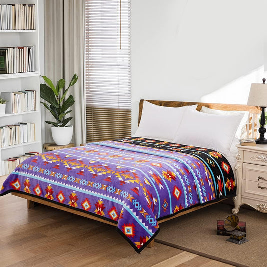 Native Collection Southwest Design 7 Lakes Silk Touch Plush Blanket Twin Size Purple