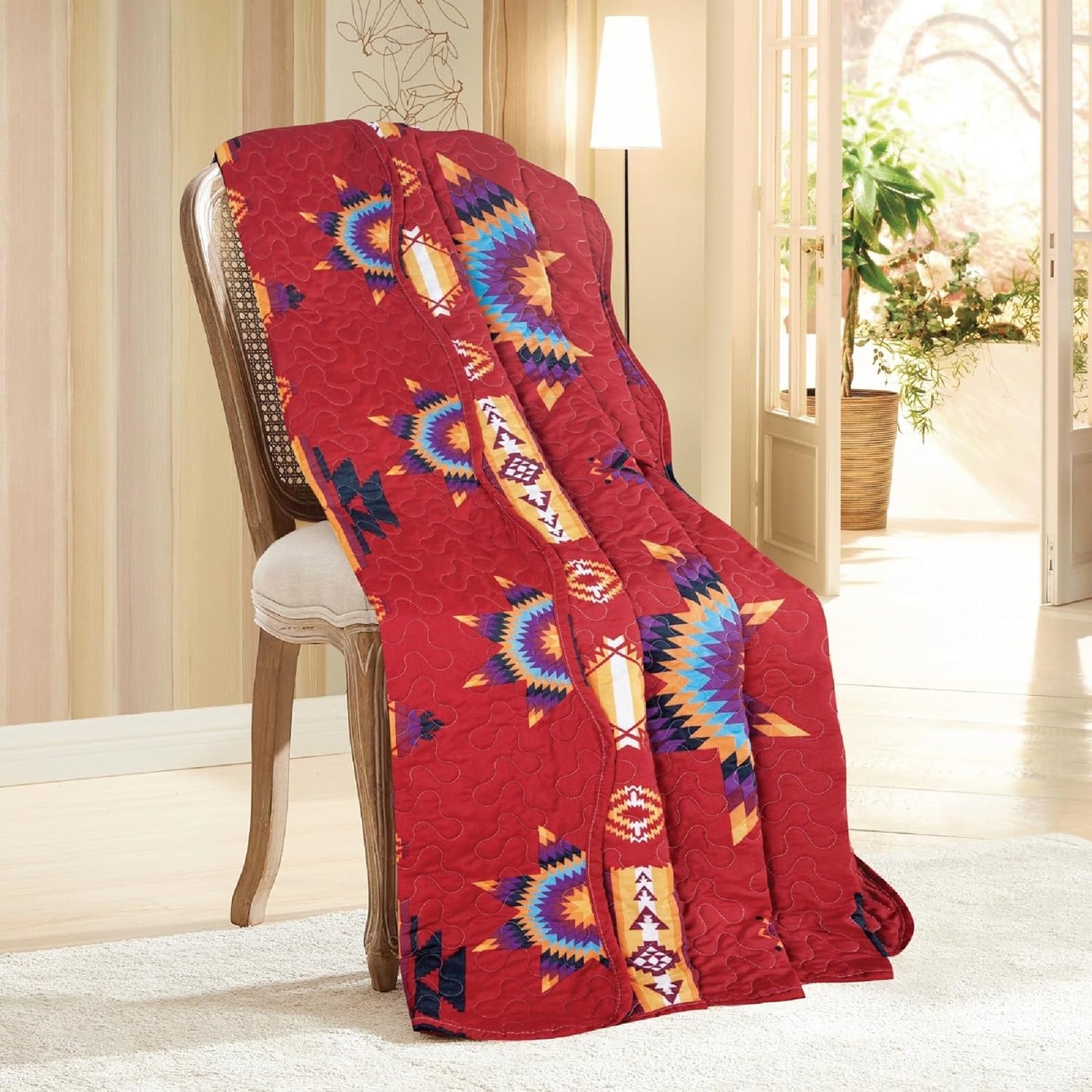 Starburst Quilted Throw Blanket, 50 x 60 inches ( Burgundy )