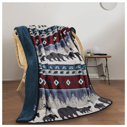 Designs Lodge Series Licensed Super Soft Throw Blanket with Sherpa Lining 50"x60" (Blue)
