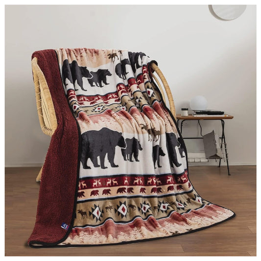 Designs Lodge Series Licensed Super Soft Throw Blanket with Sherpa Lining 50"x60" (Burgundy)
