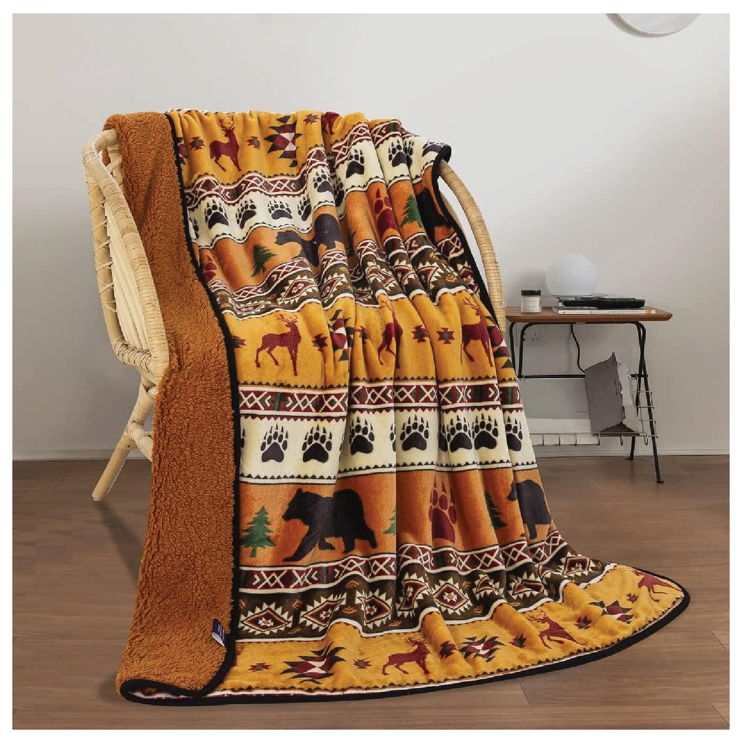 Designs Lodge Series Licensed Super Soft Throw Blanket with Sherpa Lining 50"x60" (Rust)