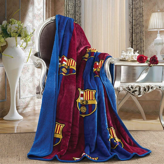 FC Barcelona 2 Ply (Supersoft Fleece) Thick Throw Blanket With Sherpa Lining 50x60