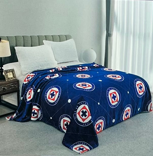 Cruz Azul 2 Ply (Supersoft Fleece) Thick Queen Size Blanket With Sherpa Lining