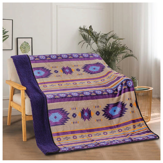 Sherpa Fleece Throw Blanket 50"x60" Southwest Navajo Print Purple com