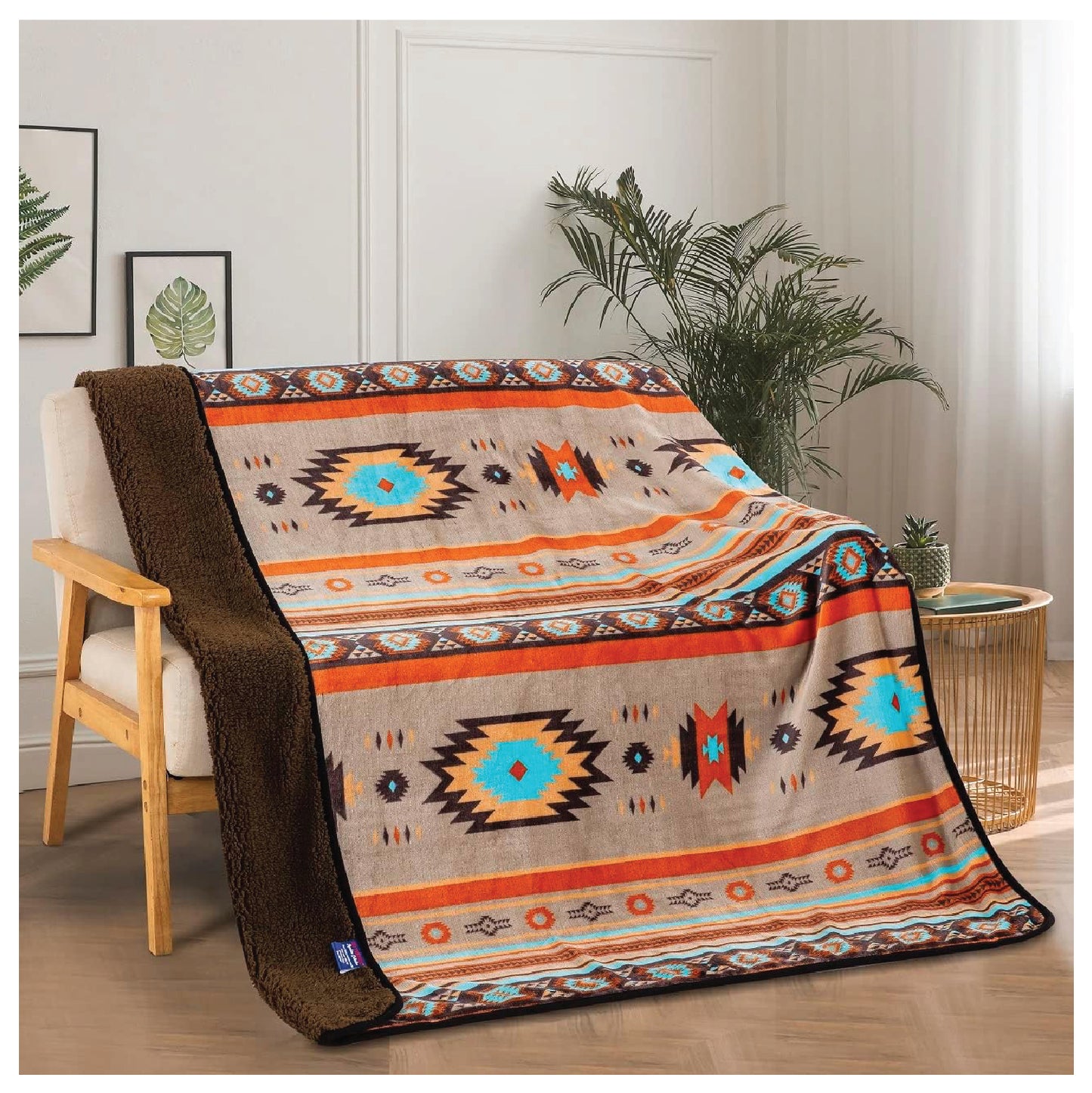 Sherpa Fleece Throw Blanket 50"x60" Southwest Navajo Print Rust com
