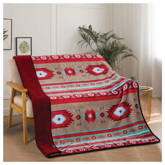 Sherpa Fleece Throw Blanket 50"x60" Southwest Navajo Print Burgundy com