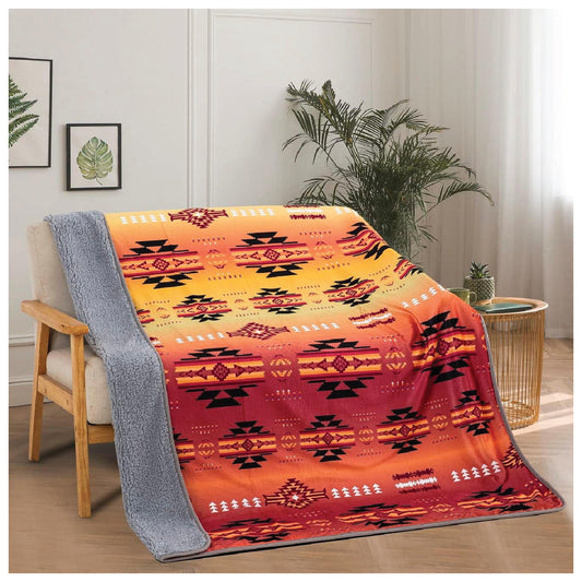 Sherpa Fleece Throw Blanket 50"x60" Southwest Navajo Print Fire