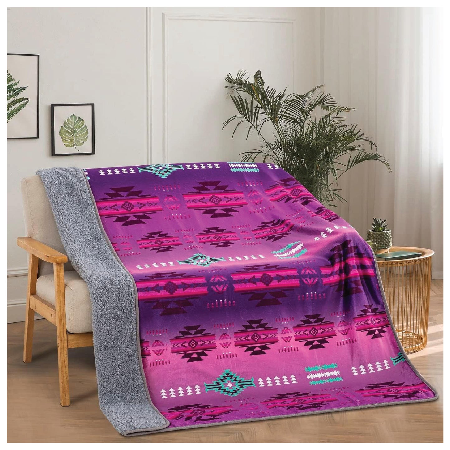 Sherpa Fleece Throw Blanket 50"x60" Southwest Navajo Print Pink Berry