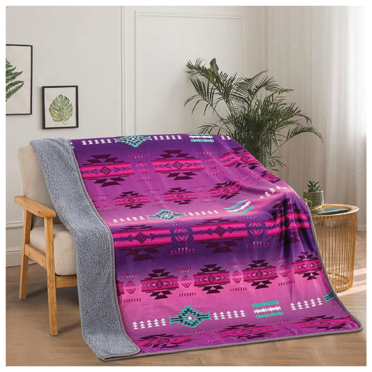 Sherpa Fleece Throw Blanket 50"x60" Southwest Navajo Print Pink Berry