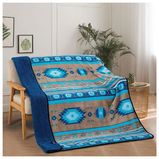 Sherpa Fleece Throw Blanket 50"x60" Southwest Navajo Print Turquoise com