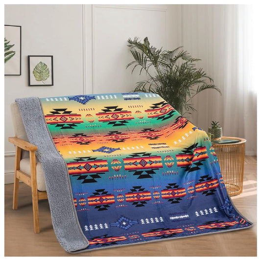 Sherpa Fleece Throw Blanket 50"x60" Southwest Navajo Print Zarape