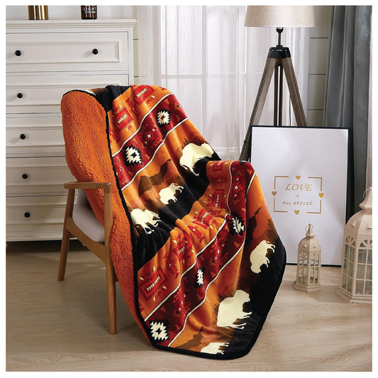 Sherpa Fleece Throw Blanket for Couch, Double-Sided Cozy Plush Blanket Throw 50"x60"(Rustic Bison) (Rust)