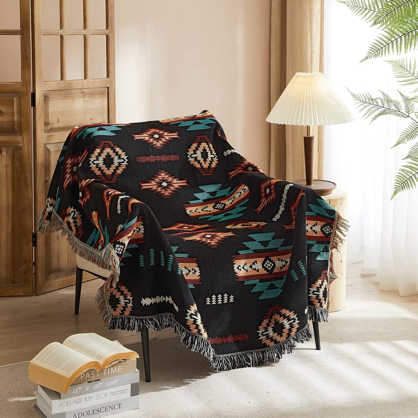 Signature Southwest Throw Blanket Cotton Woven Southwestern Navajo 50x60 Black