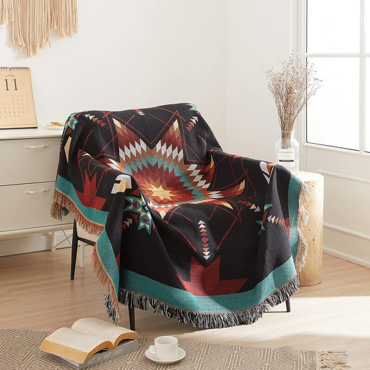 Signature Southwest Throw Blanket Cotton Woven Southwestern Navajo 50x60 Black Star