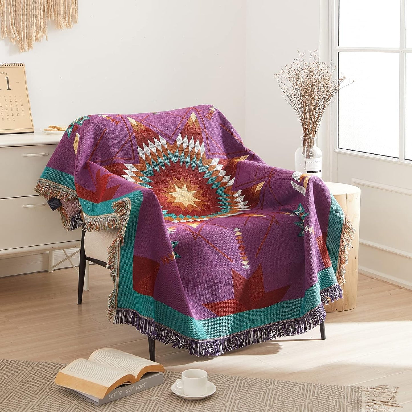 Signature Southwest Throw Blanket Cotton Woven Southwestern Navajo 50x60 Purple Star