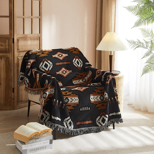 Signature Southwest Throw Blanket Cotton Woven Southwestern Navajo 50x60 Brown