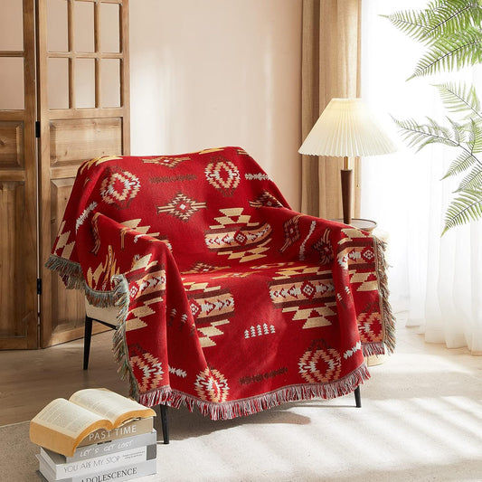 Signature Southwest Throw Blanket Cotton Woven Southwestern Navajo 50x60 Burgundy