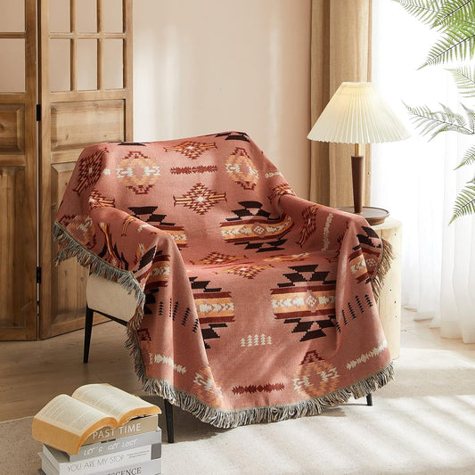 Signature Southwest Throw Blanket Cotton Woven Southwestern Navajo 50x60 Tan